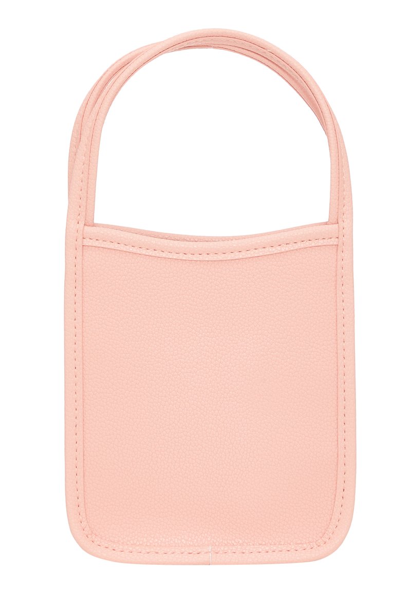 Borsa a tracolla in pelle rosa con finitura texturizzata, forma rettangolare e due manici curvi. Design semplice, senza hardware visible o decorazioni.