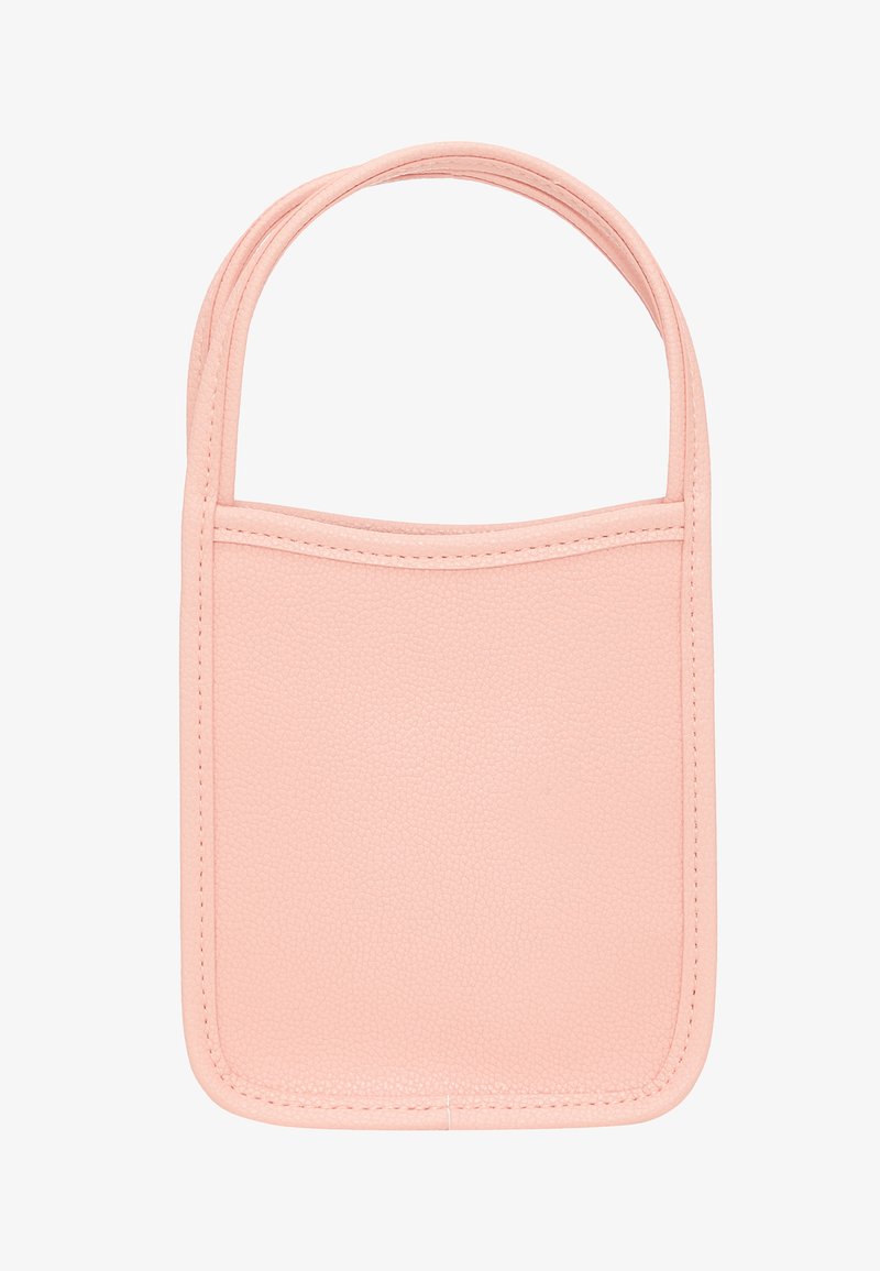 Borsa a tracolla in pelle rosa con finitura texturizzata, forma rettangolare e due manici curvi. Design semplice, senza hardware visible o decorazioni.