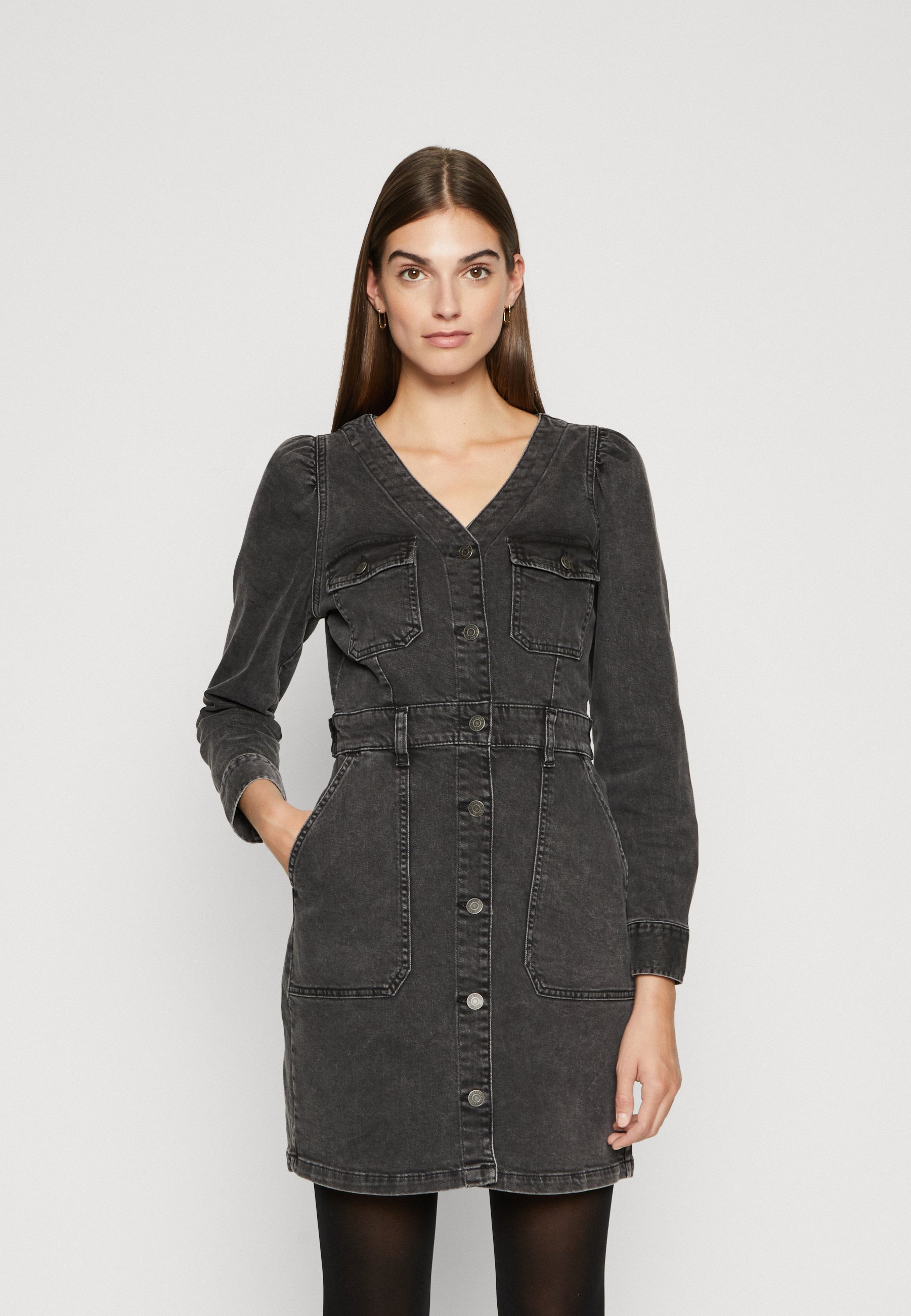 gap black denim dress UltraSoft Denim Zip-Front Maxi Dress