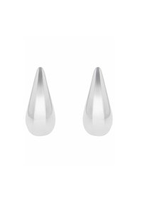 Orecchini in metallo argentato a forma di cono, con superficie liscia e finitura lucida, caratterizzati da un design affusolato per un aspetto elegante.