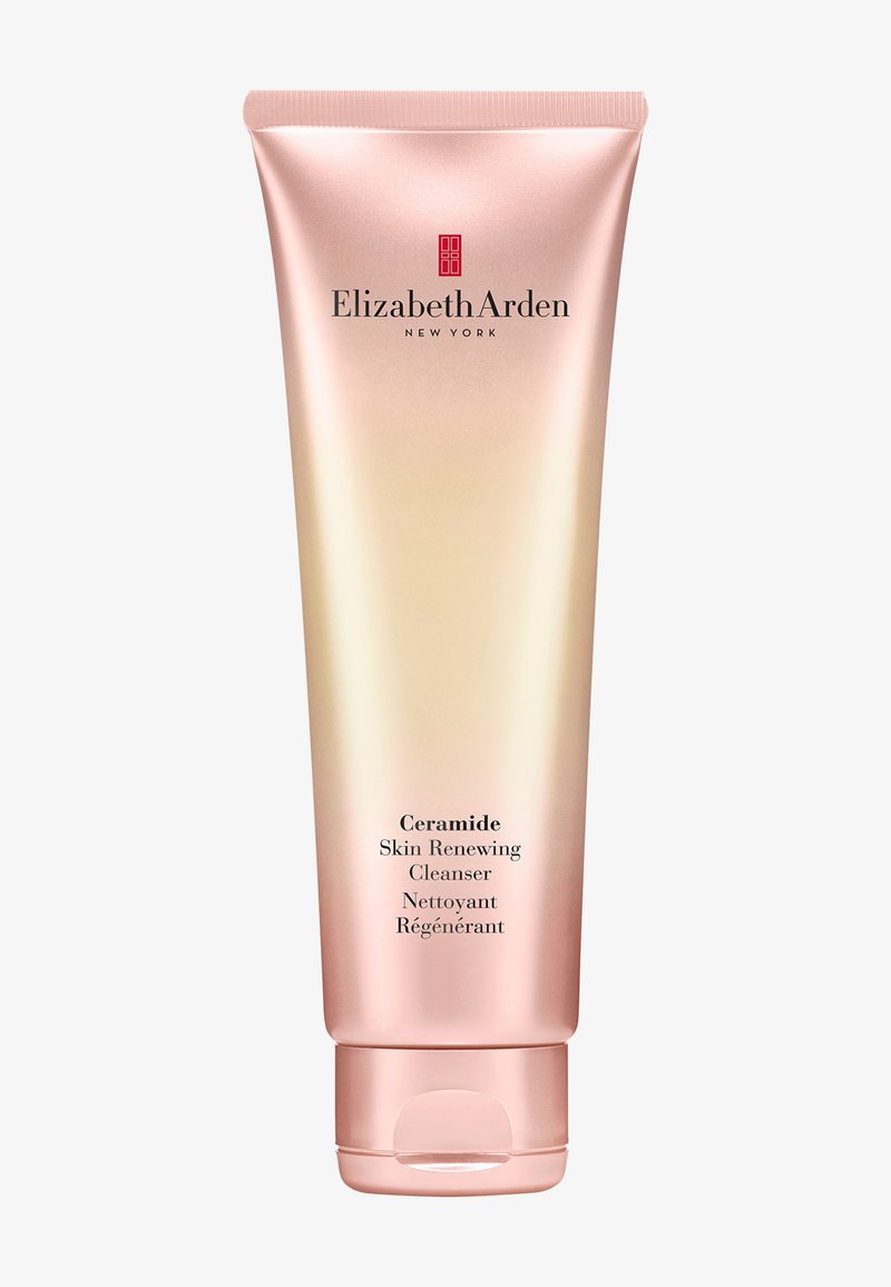 Nettoyant rénovant pour la peau Elizabeth Arden Ceramide dans un tube doux dégradé rose et or avec un bouchon à clapet.