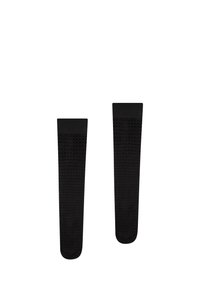 Calze neroalte fino al ginocchio con un motivo testurizzato e una fascia superiore liscia. Realizzate in un tessuto elastico e morbido per comfort e vestibilità.