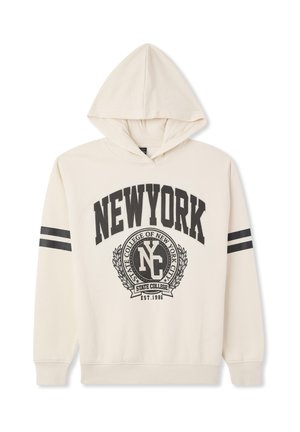 CON STAMPA COLLEGE - Felpa con cappuccio - avorio