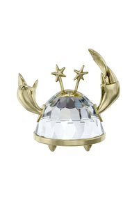 Figura di granchio in tono dorato con corpo di cristallo caratterizzato da una texture multiforme, due accenti a forma di stella e dettagli intricati sulle chele.