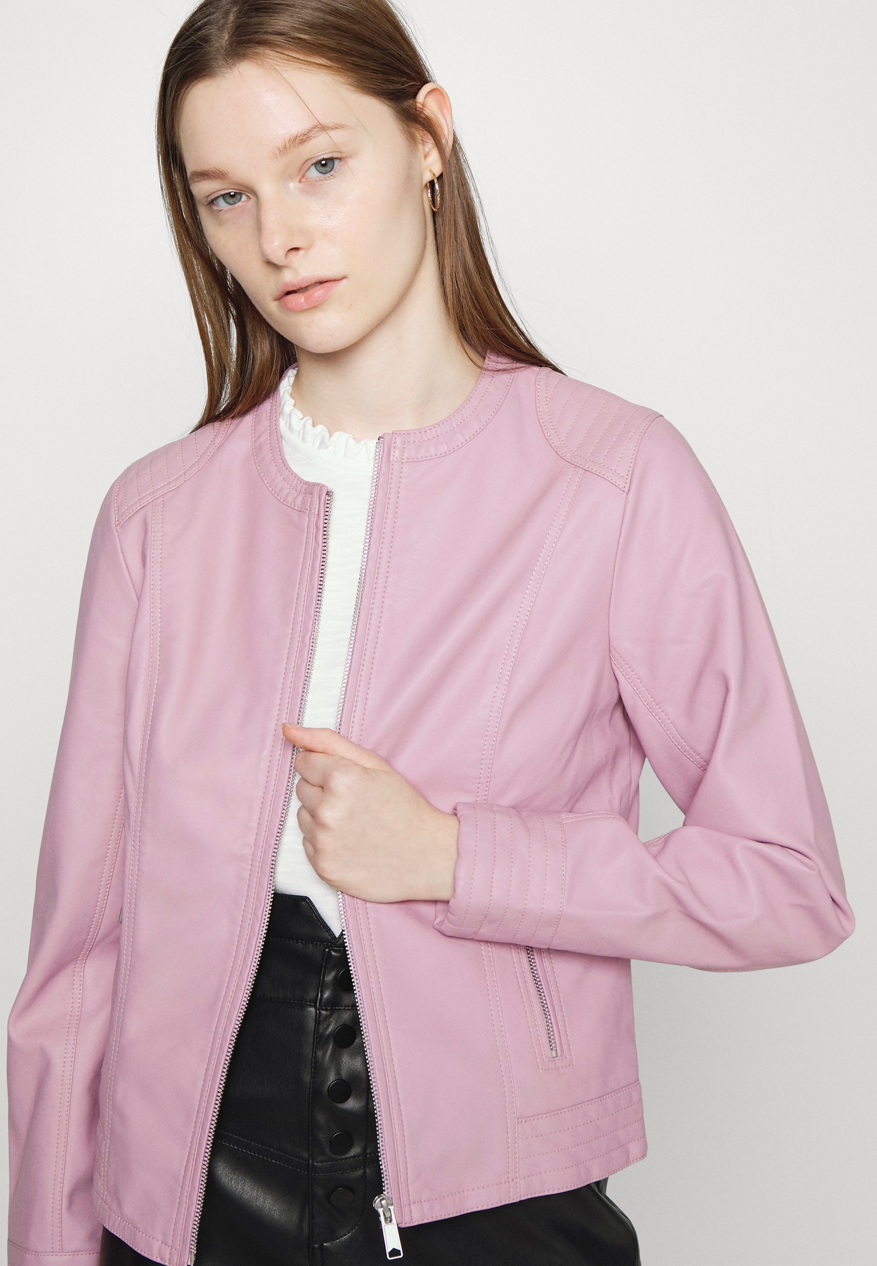 mauve faux leather jacket