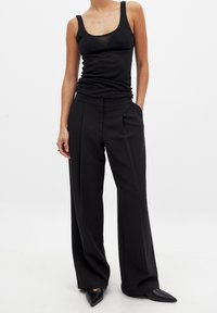 WIDE LEG MID WAIST - Auduma bikses - black