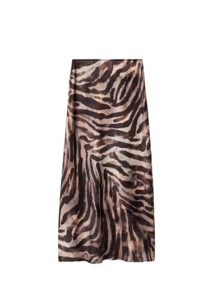 Long skirt in a sheer, lightweight fabric featuring a black and brown zebra stripe pattern. Straight cut with an A-line silhouette.