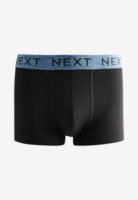 Melni bokseršortai ar mīkstu, elastīgu zilu jostu, kurā atkārtoti redzams zīmols "NEXT". Gluda auduma ar pieguļošu piegriezumu.