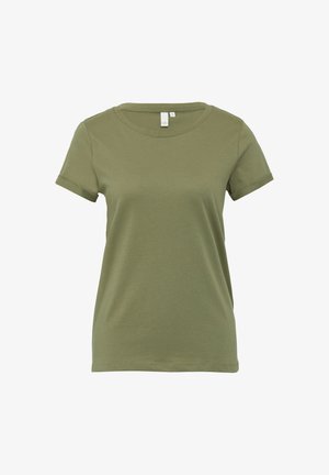 Oliivroheline puuvillane T-särk ümmarguse kaeluse, lühikeste varrukate ja normaalse lõikega. Omab siledat tekstuuri ja minimaalset disaini.