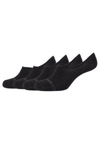 Calzini neri alla caviglia, quattro paia, design senza cuciture con aperture elastiche, texture morbida e area rinforzata per le dita dei piedi. Logo del marchio discreto sul lato.