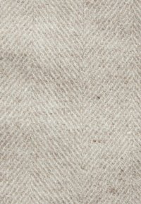 Kangas, jossa on herringbone-kuvio vaaleanbeigellä sävyllä ja pehmeä, teksturoitu kudos. Sopii verhoiluun tai vaatetukseen. Kestävä ja monikäyttöinen materiaali.