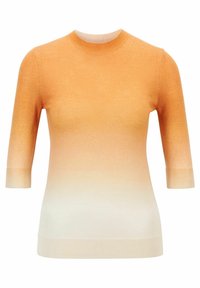 Kortärmad tröja med rund hals i en gradient från orange till krämfärgad. Björkrandig struktur med lätt glans. Åtsittande design, ingen synlig hårdvara.