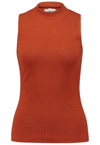 Ärmlös ribbat trikåtop i bränd orange med en fuskkrage och smal passform.