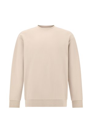 Beige sweatshirt met een ronde halslijn, lange mouwen en geribbelde boorden. Gemaakt van een gestructureerde stof en voorzien van een eenvoudig, effen kleurontwerp.