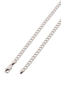 Zilverkleurige metalen ketting met in elkaar grijpende schakels, voorzien van een Haaksluiting aan beide uiteinden. Glad oppervlak en duurzaam ontwerp.