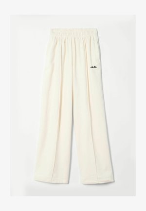 Roomse, crèmekleurige broek met elastische tailleband en zijzakken, met een klein zwart Ellesse-logo op de rechterdij.