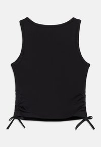 Μαύρο αμάνικο τοπ με ρυθμιζόμενο πλάγιο σούρωμα, δεμένο σε μικρά φιόγκους στο τελείωμα και στις δύο πλευρές.