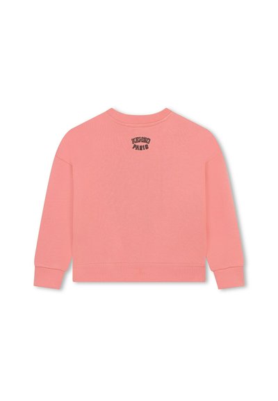 Sweat à capuche rose en coton, avec des poignets et un ourlet côtelés. Le dos présente "KENZO PARIS" en broderie noire au niveau du col.
