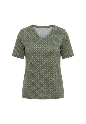 Ulla Popken, GEOMETRIC DEER PRINT SHORT SLEEVE TEE - Printtipaita - oliv