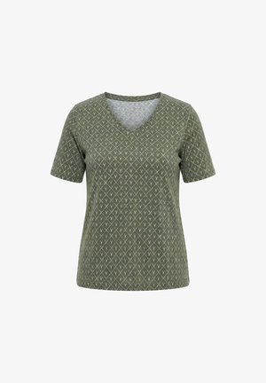 Ulla Popken, GEOMETRIC DEER PRINT SHORT SLEEVE TEE - Printtipaita - oliv