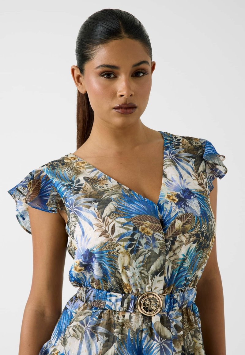 guess blue floral dress BEDRUCKTES MINI - Day dress Guess adds signature Cali 4for299_p25_final Custom Ivory and Black Color:Smoky Violet