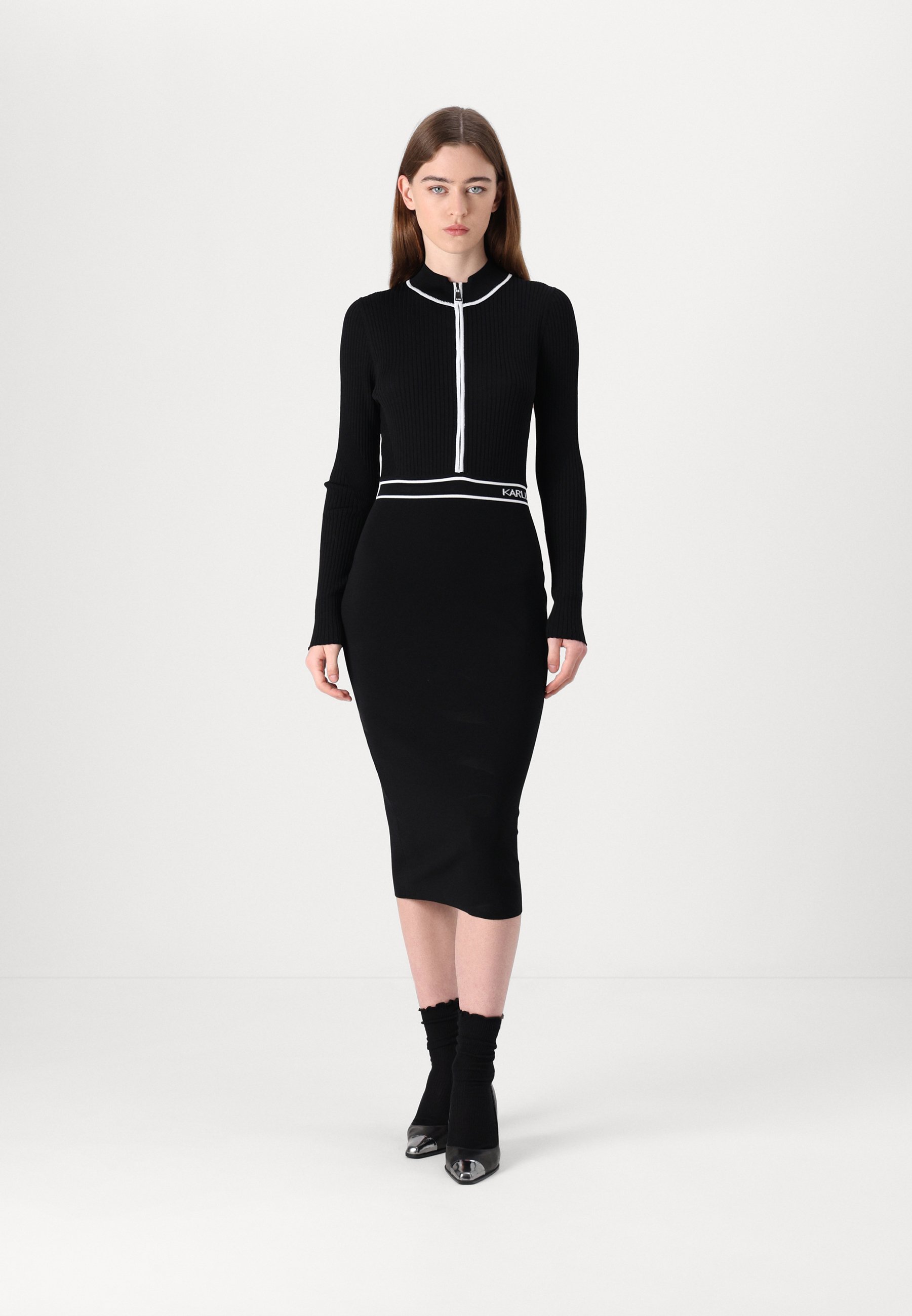 KARL LAGERFELD LOGO DRESS - Shift dress - black - Zalando.co.uk