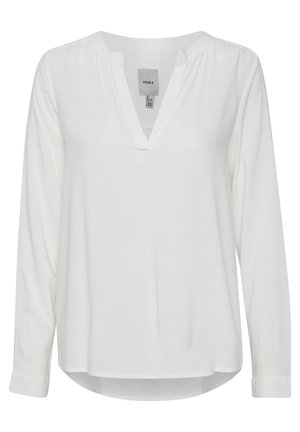 Witte blouse met lange mouwen en een V-hals, gemaakt van lichtgewicht stof, met een relaxte pasvorm en een licht gebogen zoom. Etiket zichtbaar aan de binnenkant.