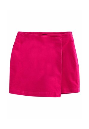 Gonna corta rosa in cotone, caratterizzata da un design avvolgente con una texture liscia e orlo pulito. Semplice, funzionale e leggera.