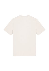Helles beige T-Shirt mit kurzen Ärmeln, aus Baumwolle, mit Rundhalsausschnitt, glatter Textur und einem sauberen Design ohne sichtbare Grafiken oder Muster.