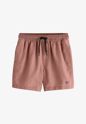 Mauve zwemshorts met elastische taille, zwarte koordsluiting, zijzakken en een klein golflogo op het linkerbeen.