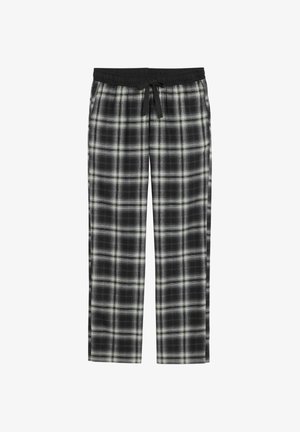 Karierte Pyjamahose in Schwarz-, Grau- und Weißtönen. Verfügt über einen elastischen Bund mit Kordelzug und eine weiche, gebürstete Stoffstruktur.