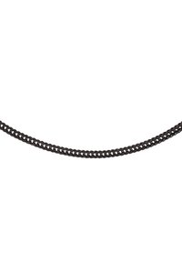 Svart metallkjedehalskjede med vridd design, med jevnt fordelte lenker og en glatt tekstur. Enkel og allsidig tilbehør.