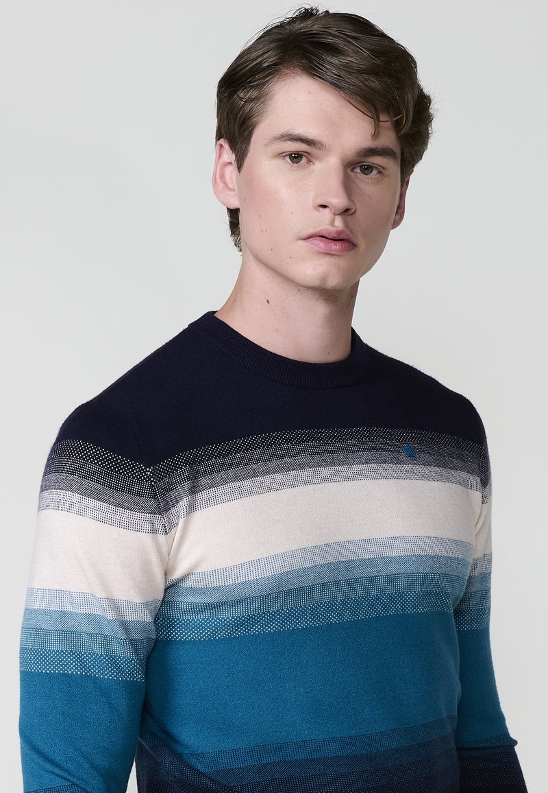 Peter Hahn - Shirt met ronde hals en lange mouwen - beige/marine Peter Hahn - Shirt met ronde hals en lange mouwen - beige/marine