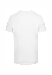 Hvid kortærmet t-shirt med klassisk rund hals, lavet af glat bomuldsstof, med en ensfarvet ryg uden logoer eller designs.