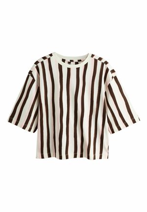 RELAXED BOXY ELBOW LENGTH CREW NECK  - T-Shirt print - pink brown white stripe