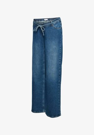 Platām kājām dzinsbikses tumši zilos toņos, ar elastīgu jostasvietu un auklu, kā arī klasiskām kabatām ar smalkām izšuvumu detaļām.