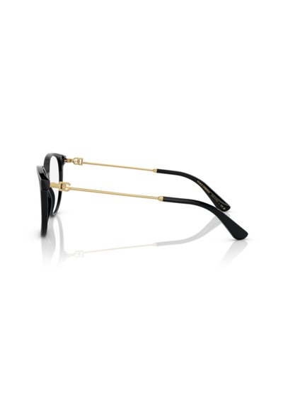 Occhiali da sole neri rettangolari con accenti metallici dorati, bracci larghi e una superficie liscia. Presenta cerniere integrate e una silhouette elegante.