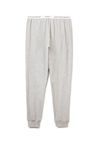 Pantalones jogger en un gris claro, fabricados en una mezcla de algodón, con una cinturilla elástica que lleva la etiqueta "UNITED COLORS OF BENETTON" y puños acanalados.