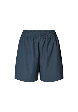 Shorts de sport en mesh bleu marine avec une taille élastique, une coupe ample et un logo subtil sur le bas côté gauche.