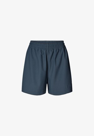 Shorts de sport en mesh bleu marine avec une taille élastique, une coupe ample et un logo subtil sur le bas côté gauche.