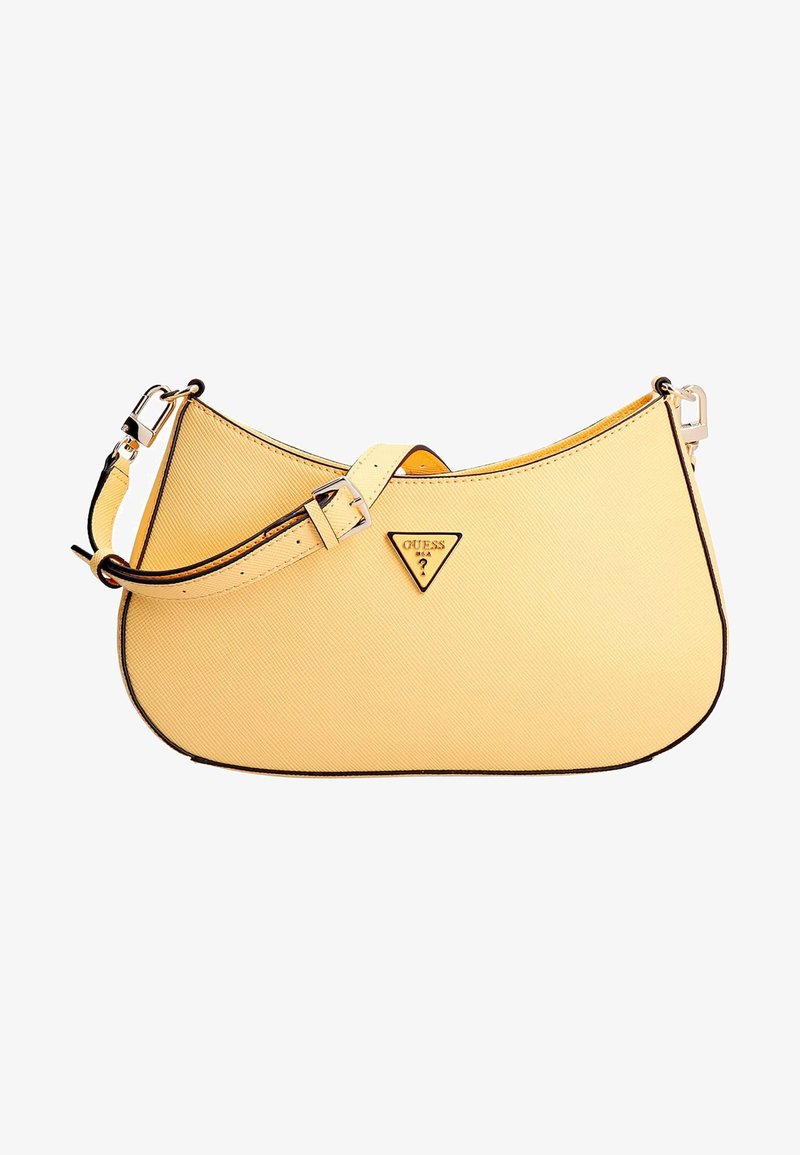 guess alexie top zip shoulder bag brown logo