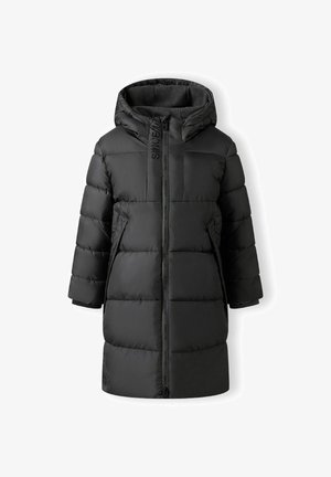 Giacca a vento nera con zip frontale, cappuccio e maniche ampie. Realizzata in materiale trapuntato, presenta un morbido rivestimento interno e dettagli con logo.