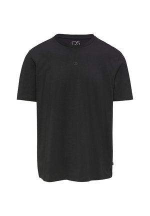 Must on musta puuvillane T-särk lühikeste varrukatega, ümar kaelus ja väike QS logo rinnal. Sile tekstuur ja standardne lõige.