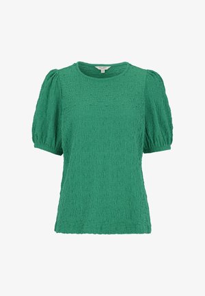 Groen gestructureerde korte mouw blouse met pofmouwen en ronde hals, maat 38-40, van Cellbes uit Zweden.