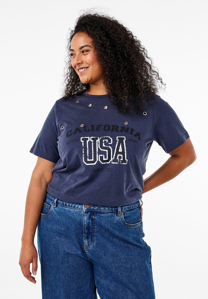 Zizzi Trükipildiga T-särk - navy washed