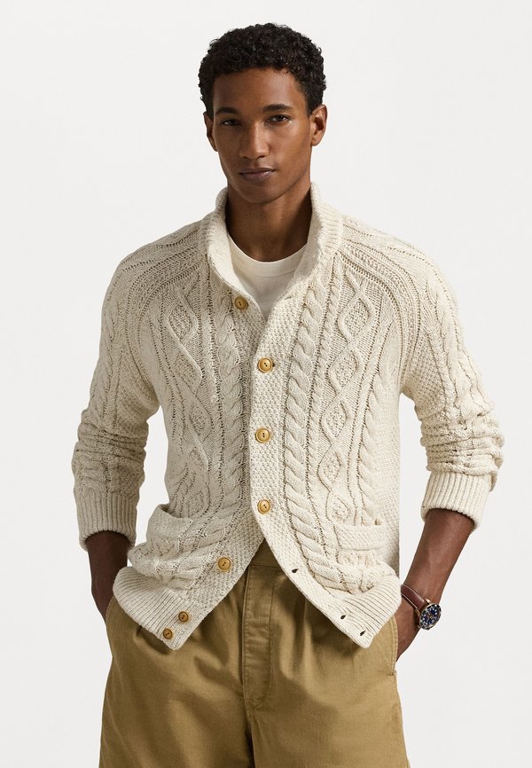 ARAN-KNIT COTTON CARDIGAN - Strickjacke - cream combo