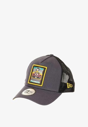 Gray cap with a mesh back, featuring a colorful "Fast and Loud" patch, a curved brim, and yellow accents on the logo and side.