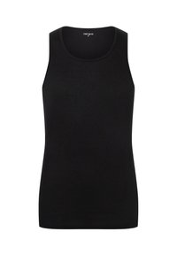 Canottiera nera in cotone ribbed, con scollatura rotonda e senza maniche, caratterizzata da una consistenza liscia e da una silhouette aderente.