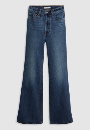 Vidde jeans i mørkeblå denim, med høy midje, fem-lomme design og kontrasterende sømmer langs sømmen og midjebåndet.