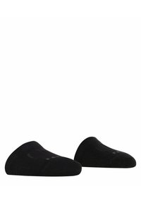 Schwarze, niedrige Socken mit nahtlosem Design, strukturierter Stoff und runder Zehenpartie. Minimalistisches Branding auf der Oberseite.